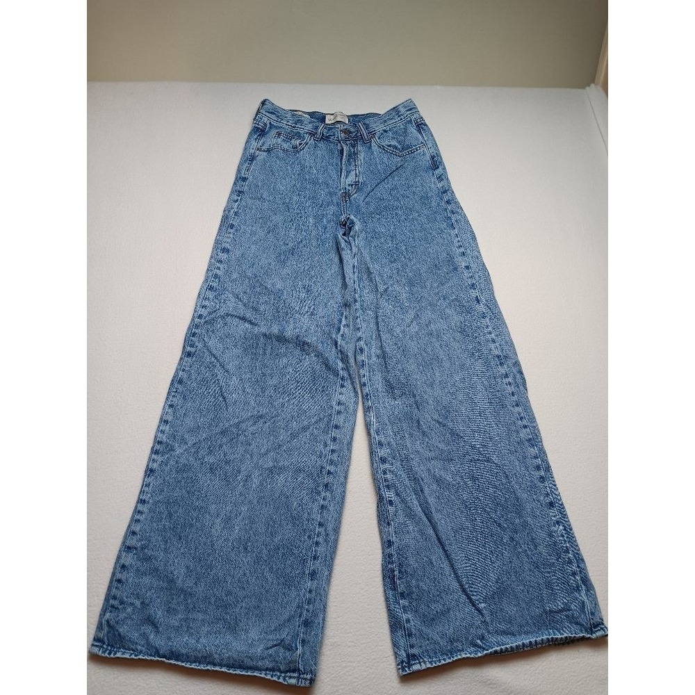 Universal Thread Womens Jeans Size 2 Mid Rise Super Wide Leg Acid Wash Denim